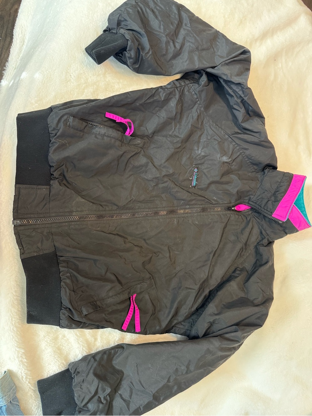 Vintage 1990 Columbia Lightweight Bomber Jacket with Pink Trim